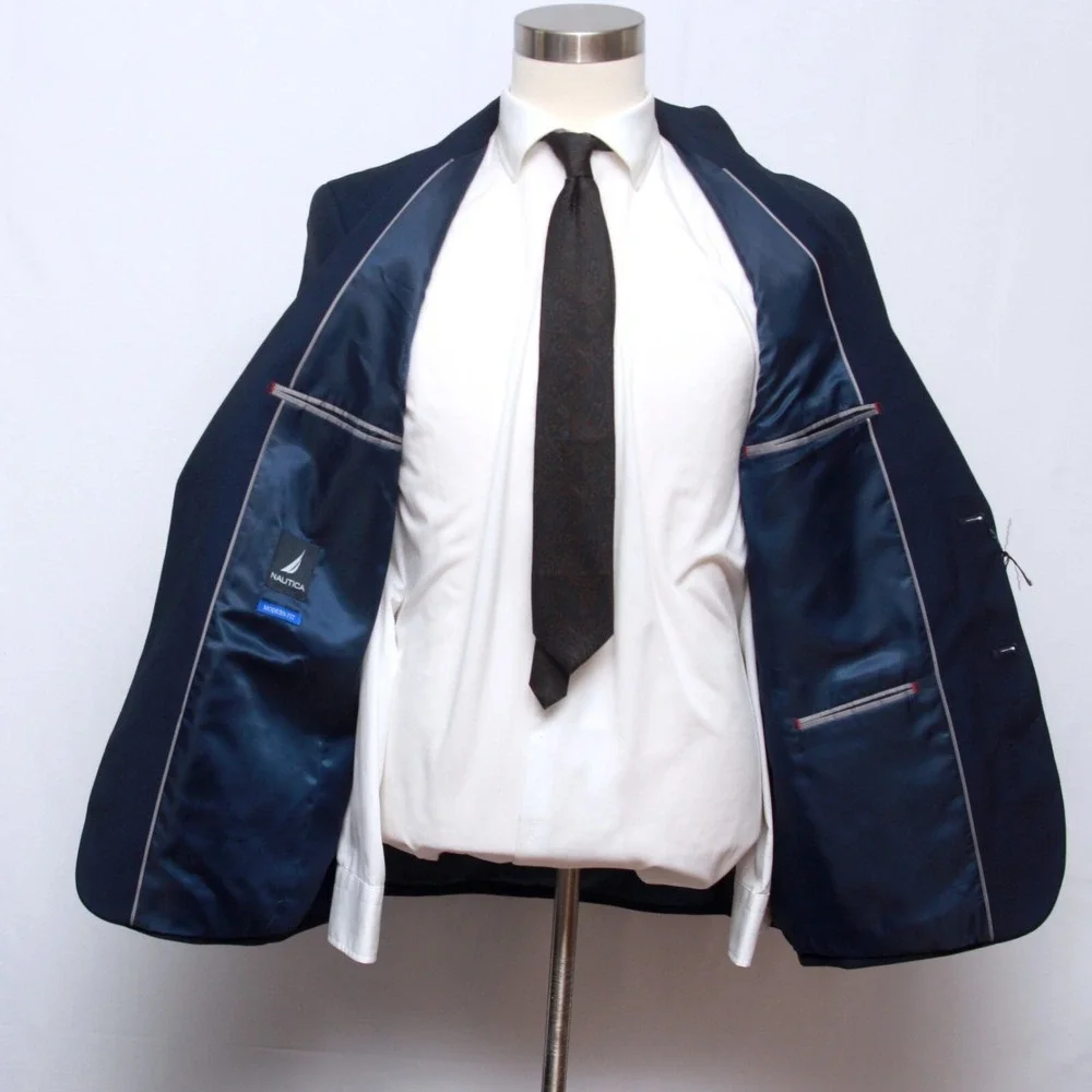 Nautica Men's 2-Pc Suit Blue Birdseye Jacket 36R Blazer Pants 30Wx32L